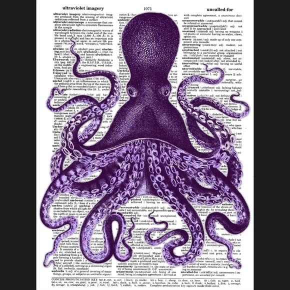 Purple Octopus Vintage Dictionary Art Print Beach - Picture 4 of 4